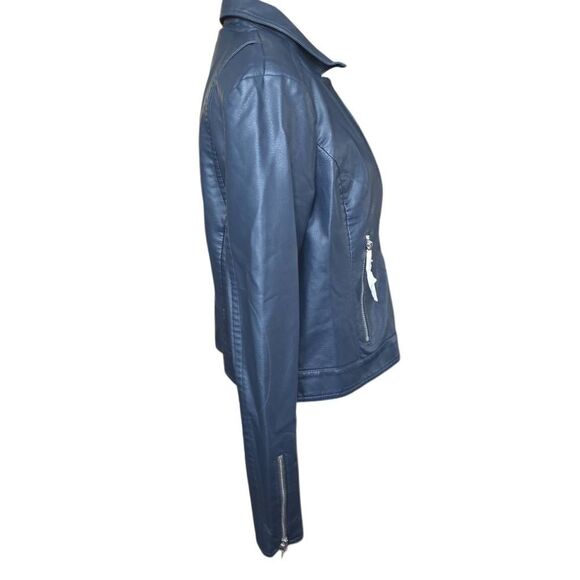 Express Women's Size Large Navy Faux Leather Moto Jacket - Picture 3 of 6